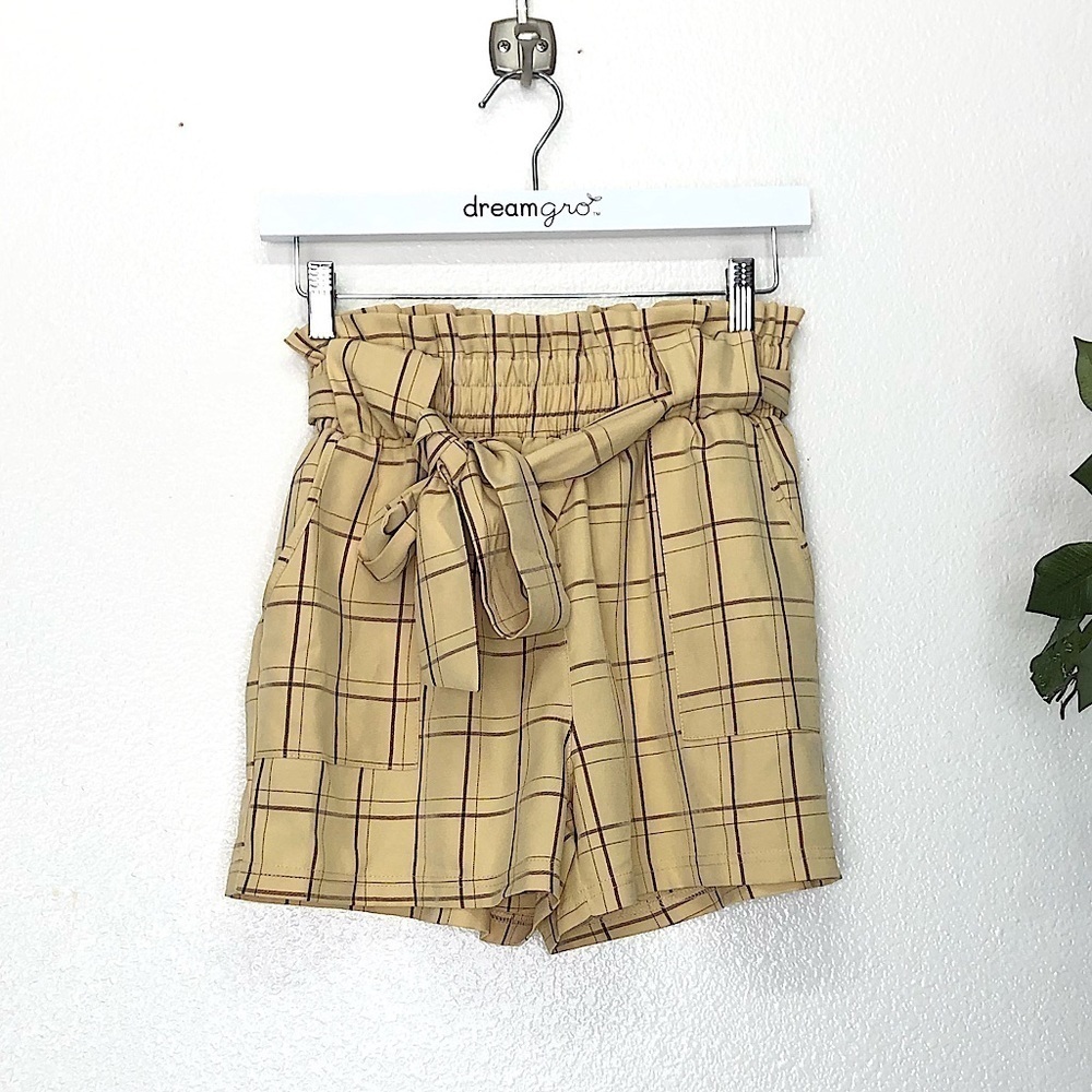 Grace Karin Checkered Paper Bag Shorts